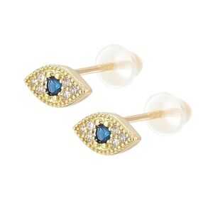 925 Sterling Silver Gold Evil Eye Stud Earrings | CZ | Hypoallergenic